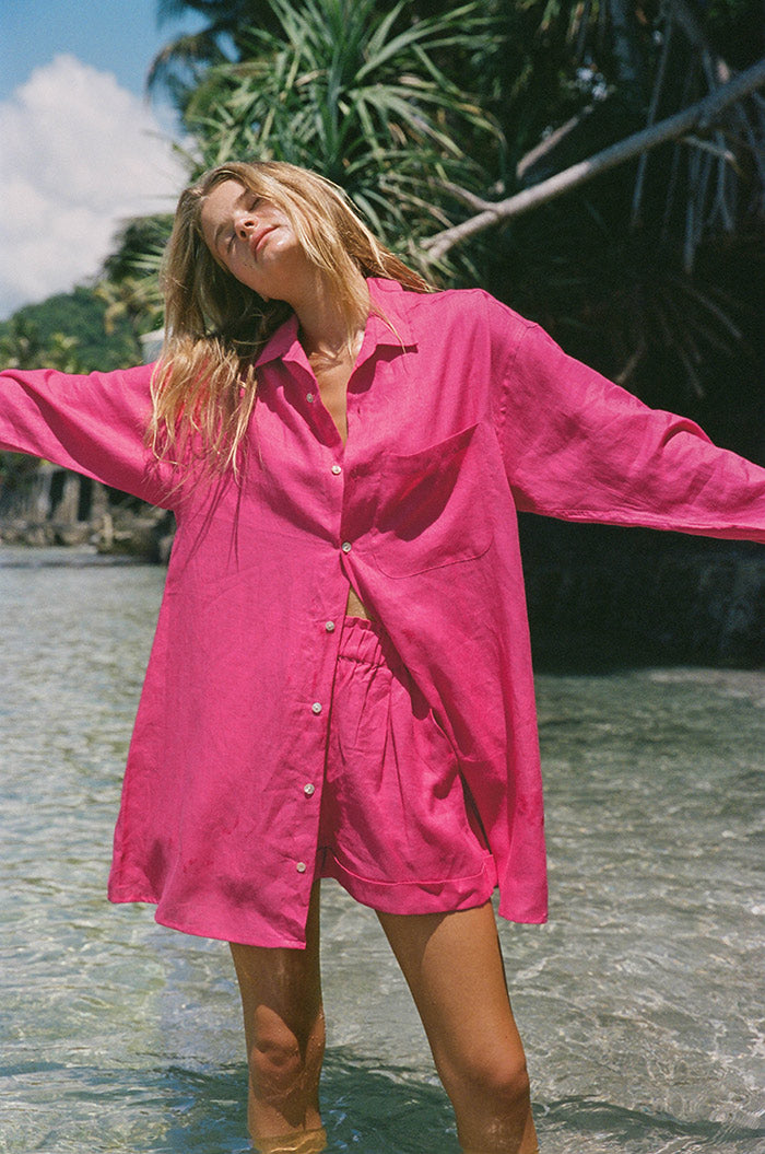 SUMMER Shirt Dress - pink linen